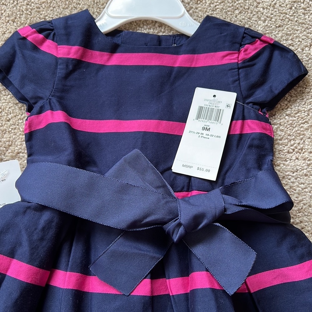 NWT Ralph Lauren french navy dress with hot pink stripes | 9 months